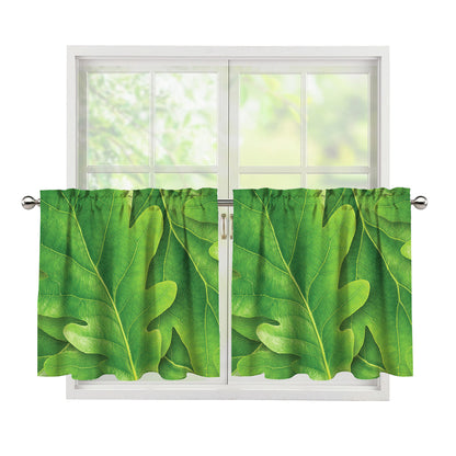 Green Oak Leaf Print Tier Curtains