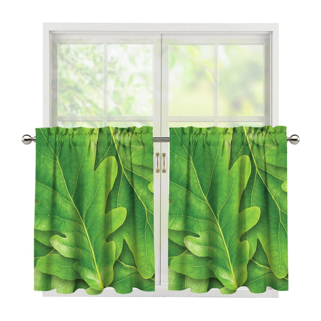 Green Oak Leaf Print Tier Curtains