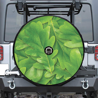 Green Oak Leaf Print Tire Cover With Camera Hole