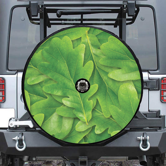 Green Oak Leaf Print Tire Cover With Camera Hole