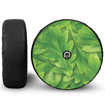 Green Oak Leaf Print Tire Cover With Camera Hole
