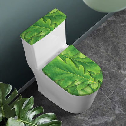 Green Oak Leaf Print Toilet Lid And Tank Cover Set