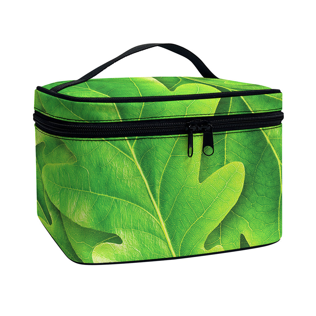 Green Oak Leaf Print Travel Makeup Bag
