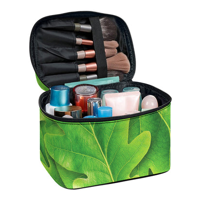 Green Oak Leaf Print Travel Makeup Bag