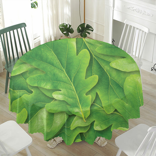 Green Oak Leaf Print Waterproof Round Tablecloth