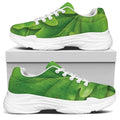 Green Oak Leaf Print White Chunky Shoes