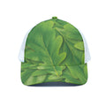 Green Oak Leaf Print White Mesh Trucker Hat