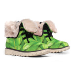 Green Oak Leaf Print Winter Boots