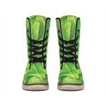 Green Oak Leaf Print Winter Boots