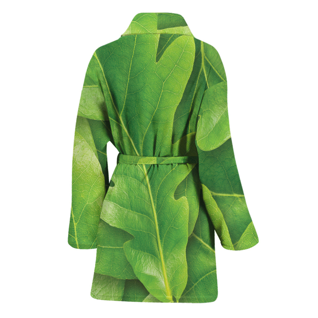 Green Oak Leaf Print Women's Bathrobe