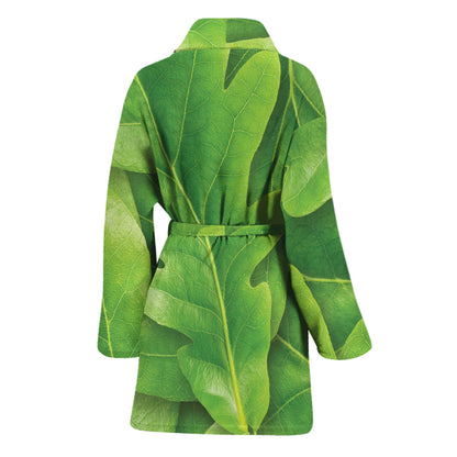 Green Oak Leaf Print Women's Bathrobe