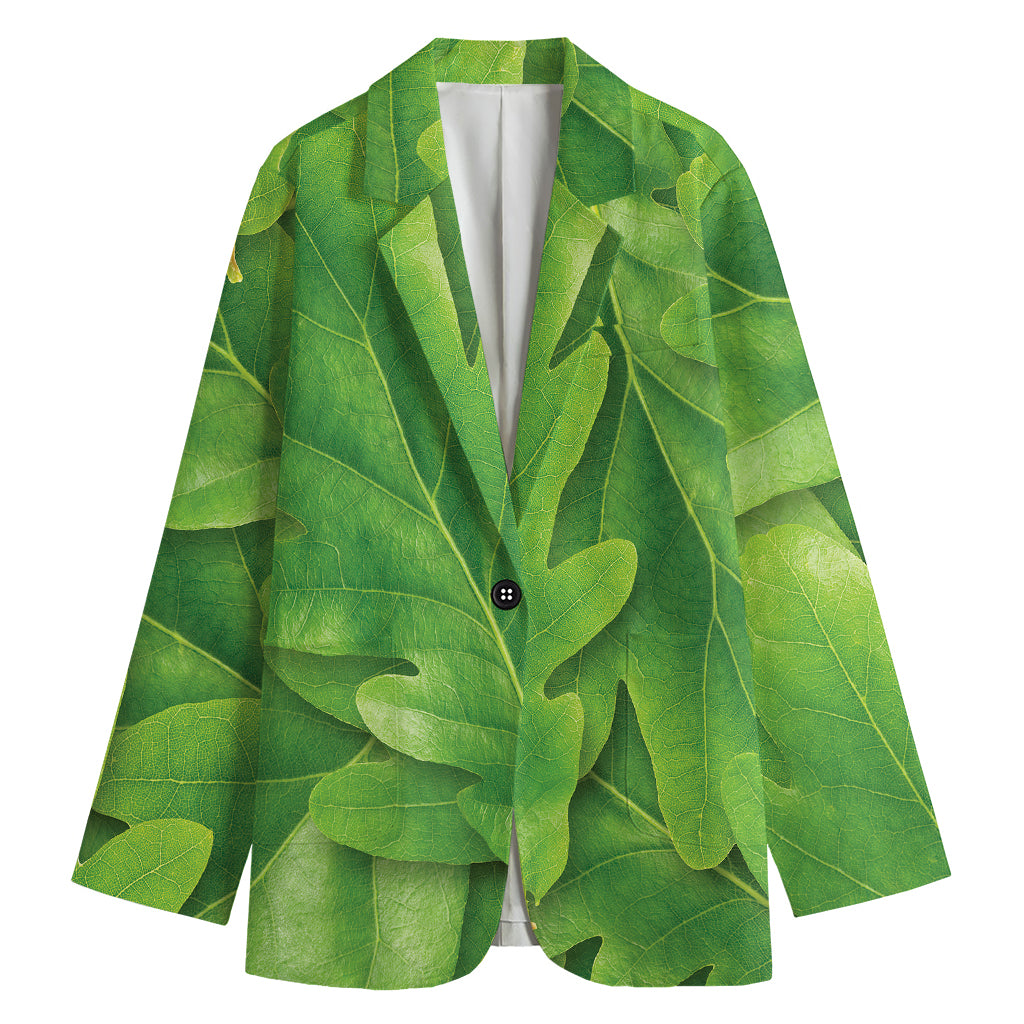 Green Oak Leaf Print Women's Blazer