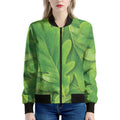 Green Oak Leaf Print Women's Bomber Jacket