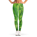 Green Oak Leaf Print Women's Leggings