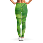 Green Oak Leaf Print Women's Leggings