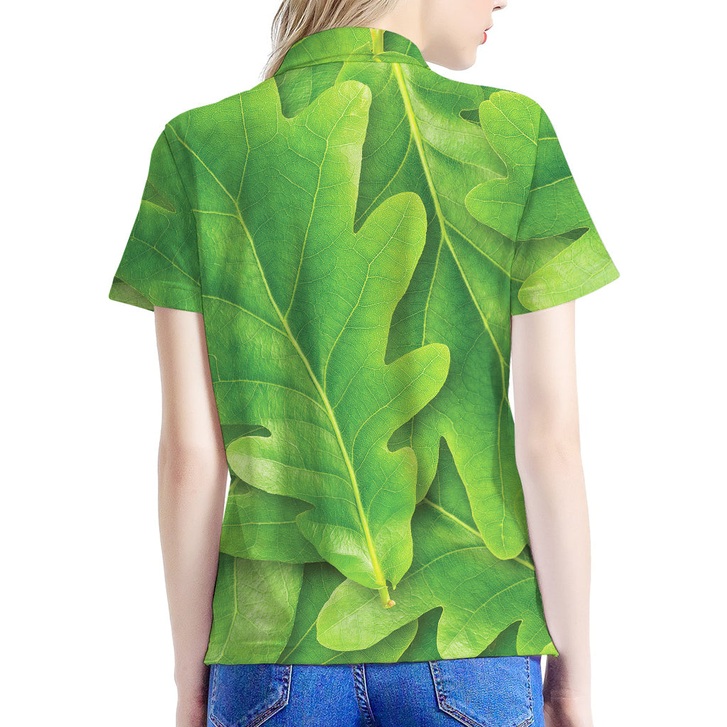 Green Oak Leaf Print Women's Polo Shirt