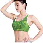 Green Oak Leaf Print Women's Sports Bra