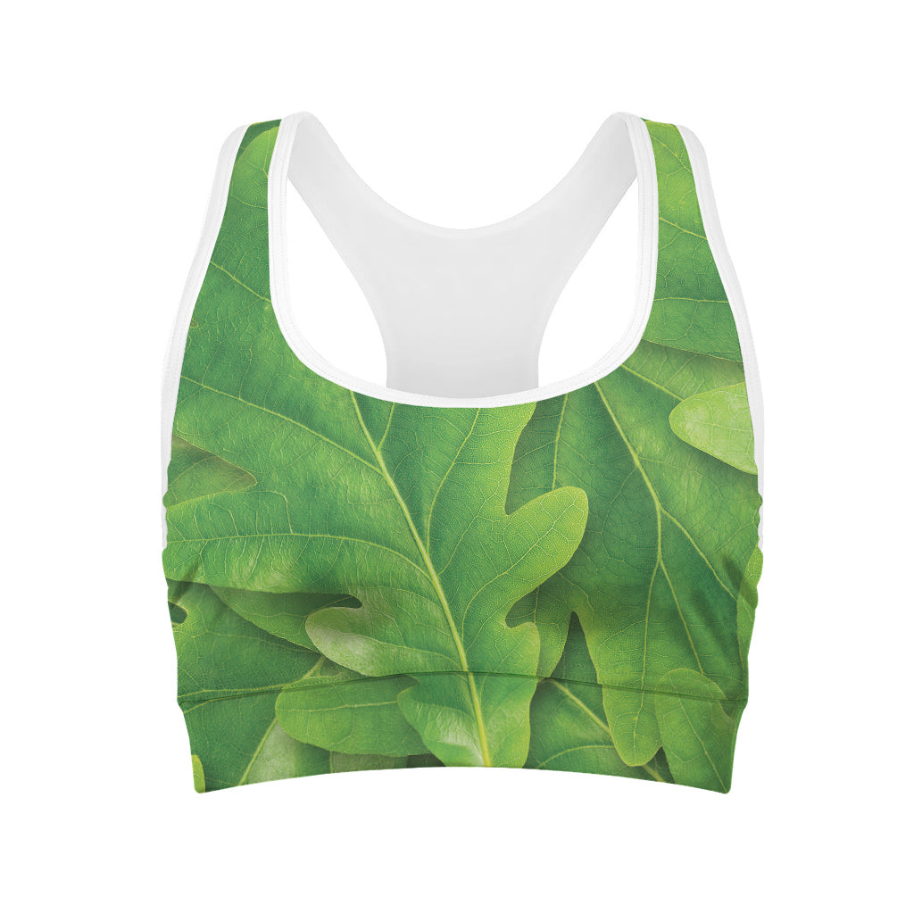 Green Oak Leaf Print Women's Sports Bra