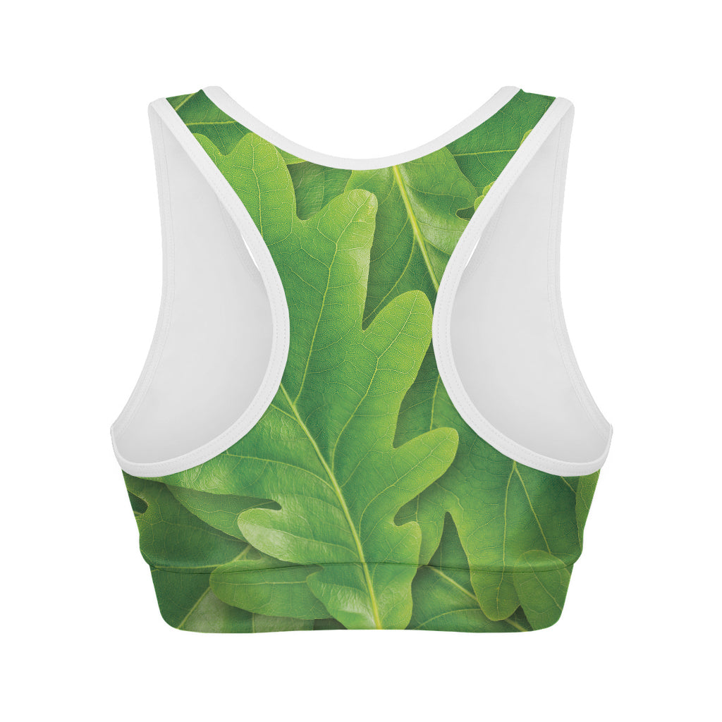 Green Oak Leaf Print Women's Sports Bra