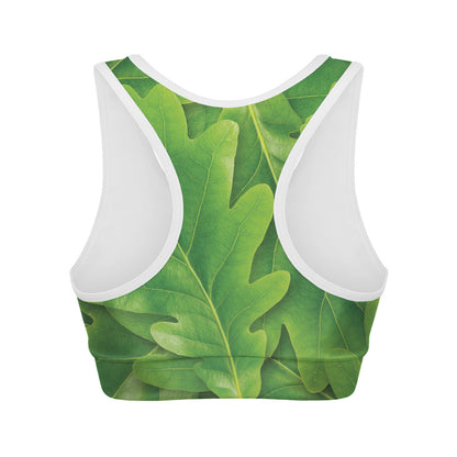 Green Oak Leaf Print Women's Sports Bra