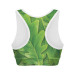 Green Oak Leaf Print Women's Sports Bra