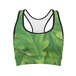 Green Oak Leaf Print Women's Sports Bra
