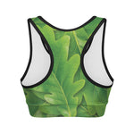 Green Oak Leaf Print Women's Sports Bra