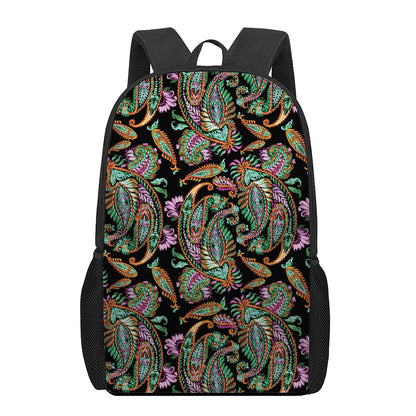 Green Orange And Pink Paisley Print 17 Inch Backpack