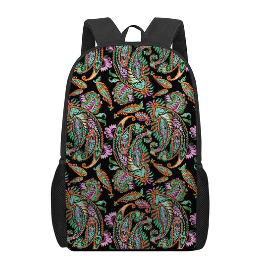 Green Orange And Pink Paisley Print 17 Inch Backpack
