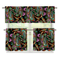 Green Orange And Pink Paisley Print 3 Piece Kitchen Curtains