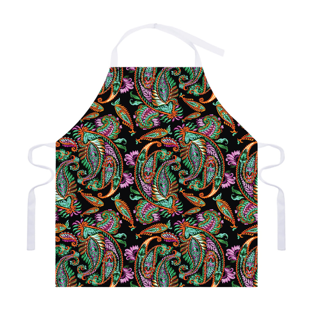 Green Orange And Pink Paisley Print Adjustable Apron