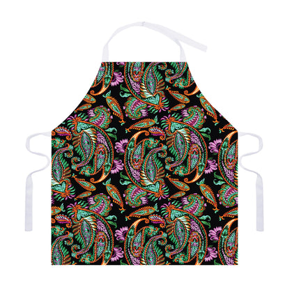 Green Orange And Pink Paisley Print Adjustable Apron