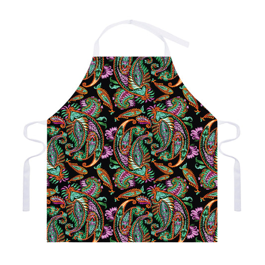 Green Orange And Pink Paisley Print Adjustable Apron