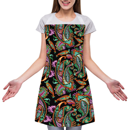 Green Orange And Pink Paisley Print Adjustable Apron