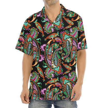 Green Orange And Pink Paisley Print Aloha Shirt