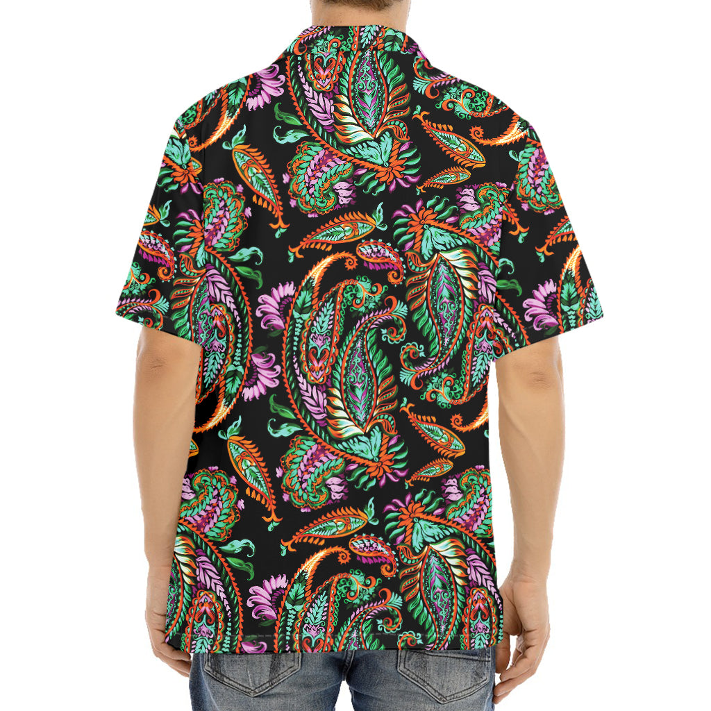 Green Orange And Pink Paisley Print Aloha Shirt