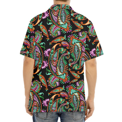 Green Orange And Pink Paisley Print Aloha Shirt