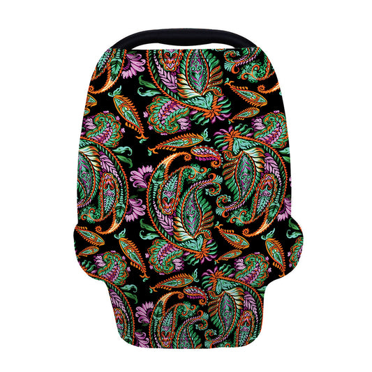 Green Orange And Pink Paisley Print Baby Seat Cover