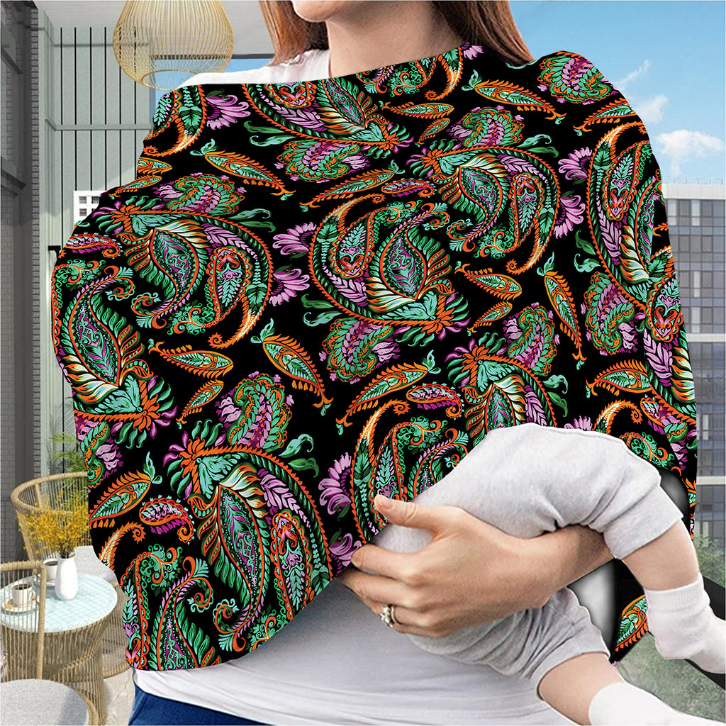 Green Orange And Pink Paisley Print Baby Seat Cover