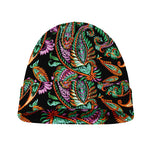 Green Orange And Pink Paisley Print Beanie