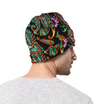 Green Orange And Pink Paisley Print Beanie