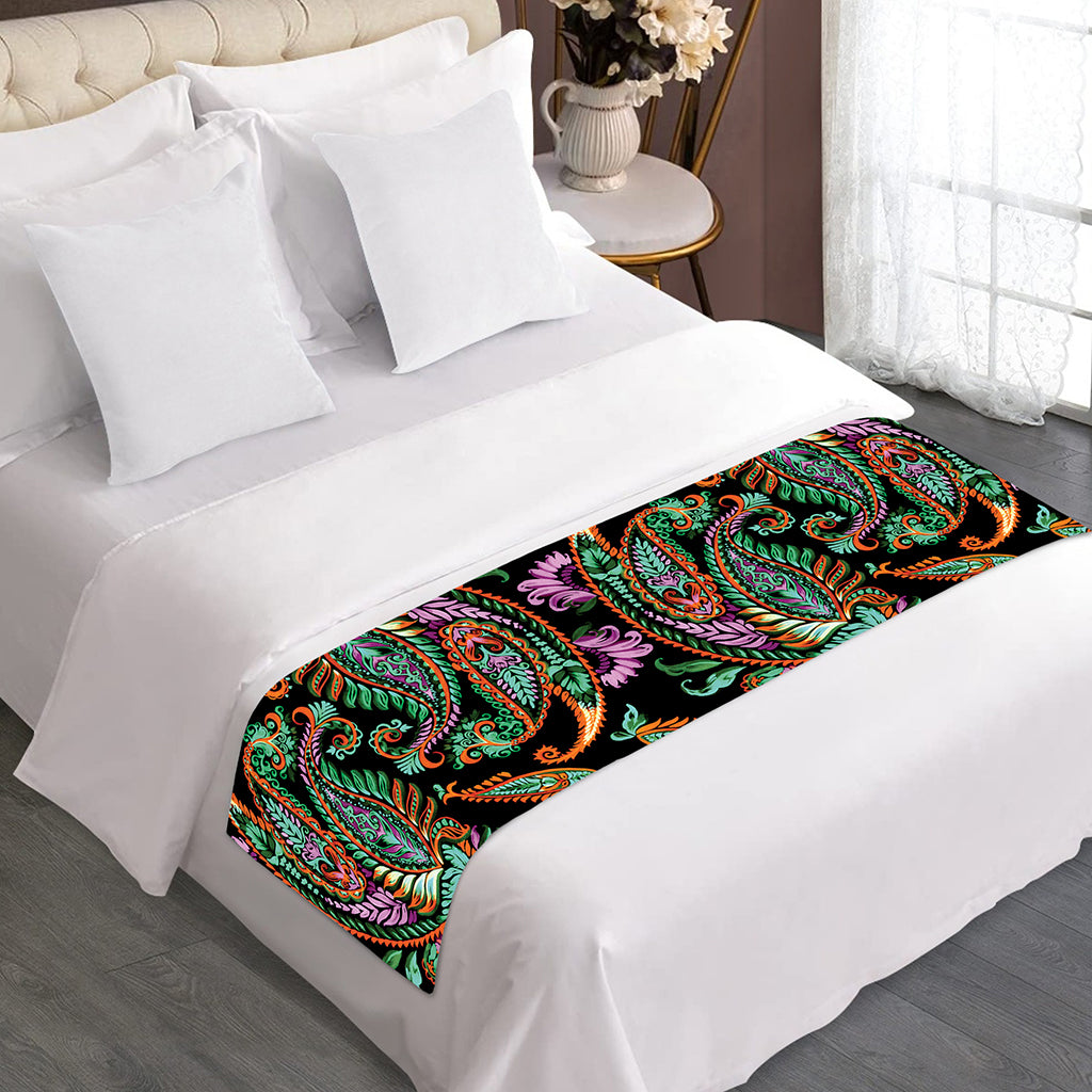 Green Orange And Pink Paisley Print Bed Runner