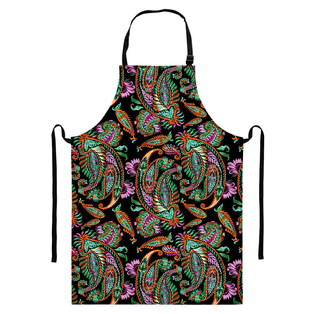 Green Orange And Pink Paisley Print Bib Apron With Pocket