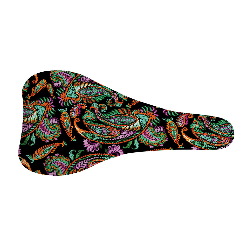 Green Orange And Pink Paisley Print Bicycle Seat Cover
