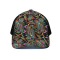 Green Orange And Pink Paisley Print Black Mesh Trucker Hat