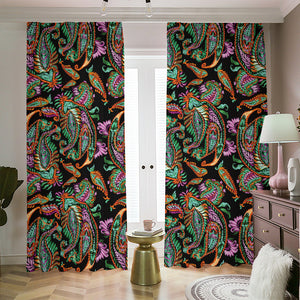 Green Orange And Pink Paisley Print Blackout Pencil Pleat Curtains