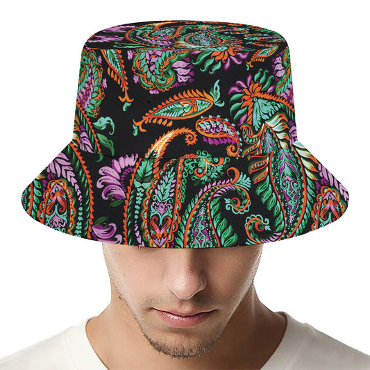 Green Orange And Pink Paisley Print Bucket Hat