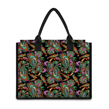 Green Orange And Pink Paisley Print Canvas Tote Bag
