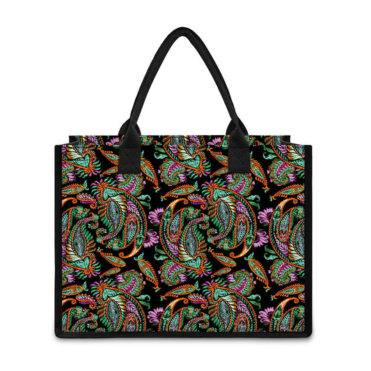 Green Orange And Pink Paisley Print Canvas Tote Bag