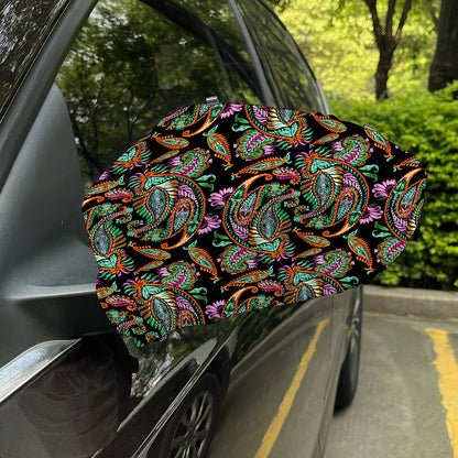 Green Orange And Pink Paisley Print Car Side Mirror Covers
